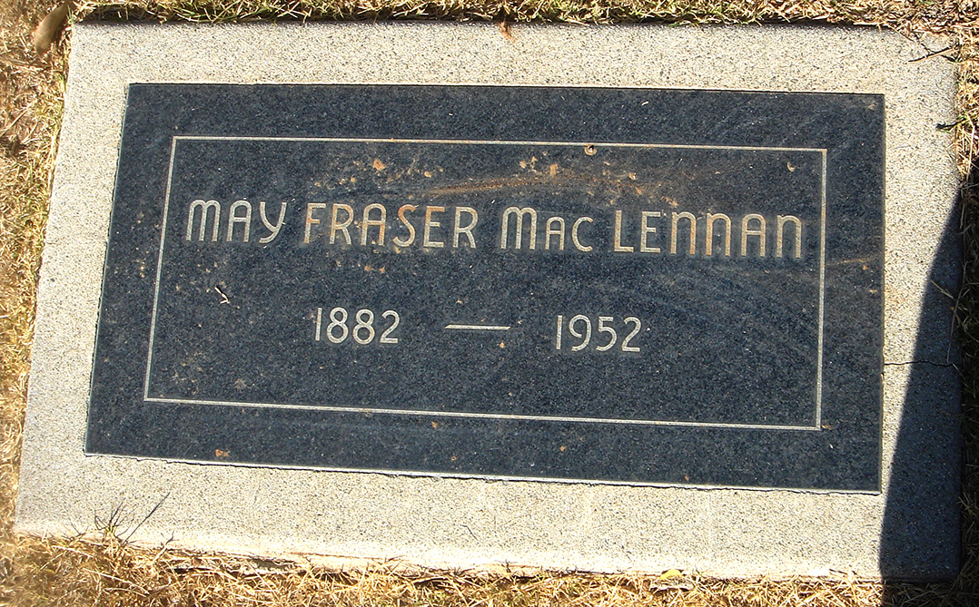 Photo of headstones/May Fraser Mac Lennan 1882-1952 hdstn Los Angeles Evergreen cem